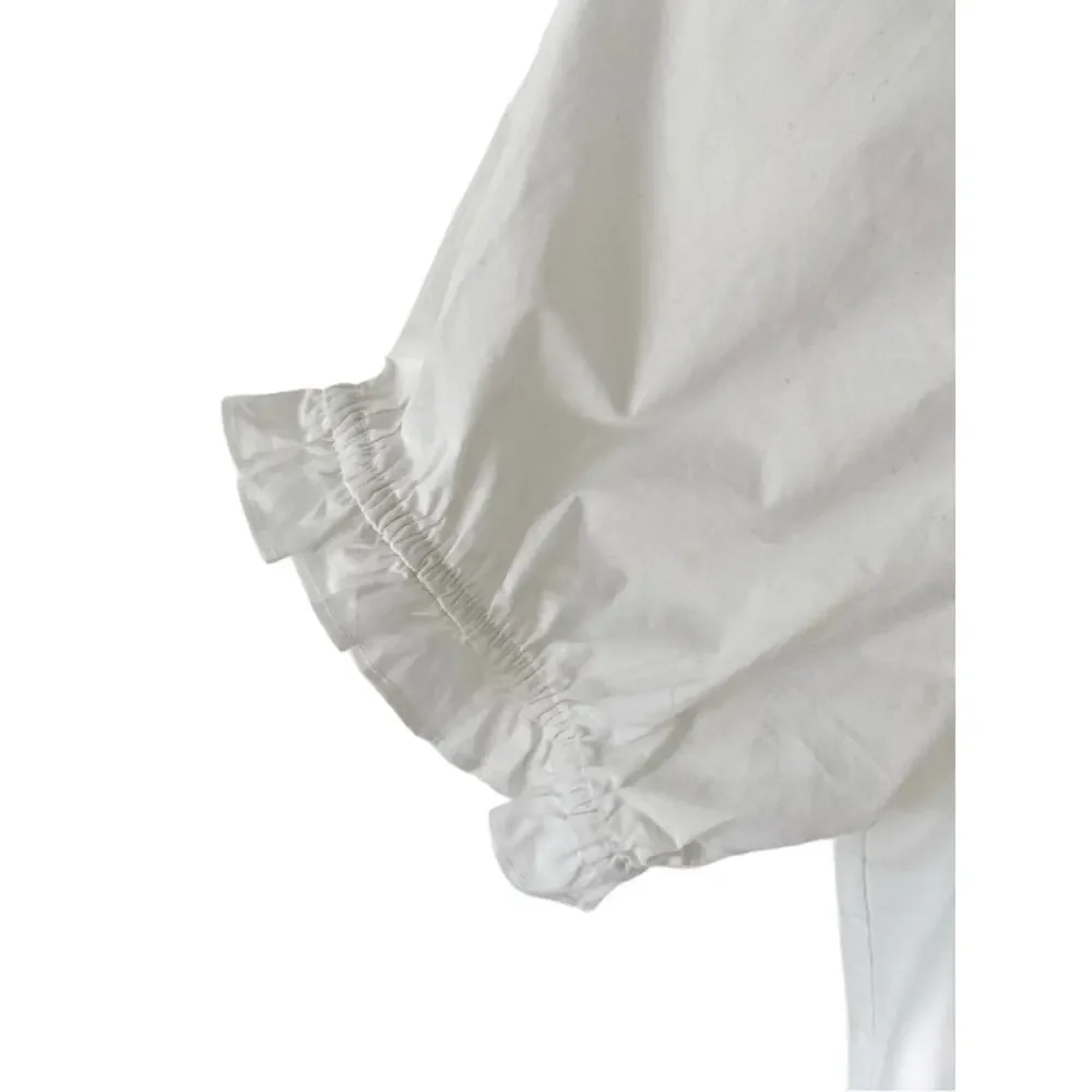Hill House The Kit Ruffled Neck Short Sleeve Blouse White size medium
